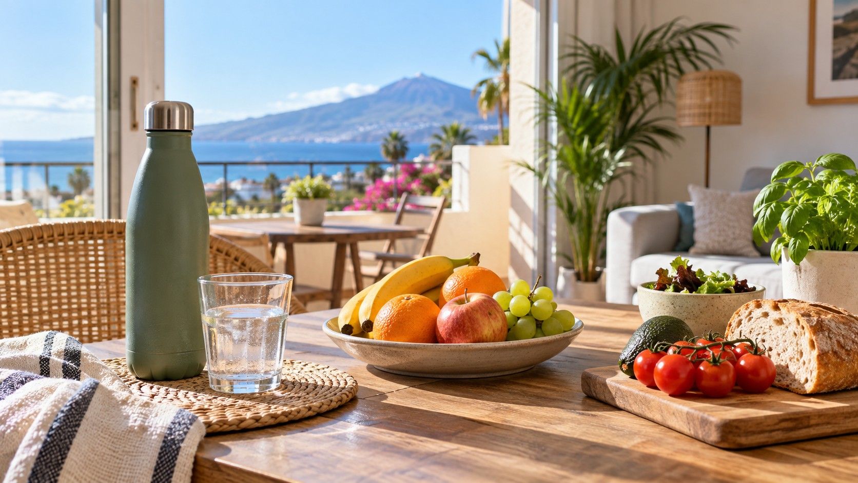 Water bottle and a Tenerife lunch table
